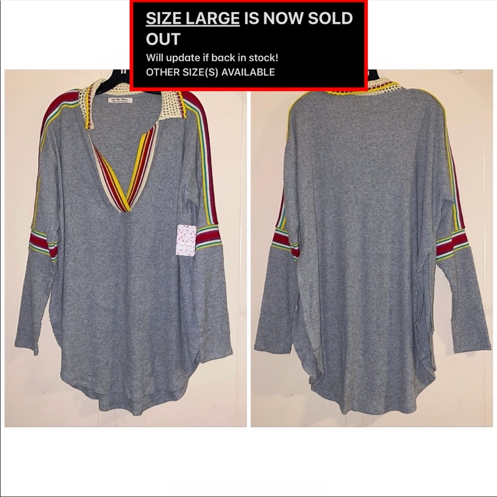 🏷 🆕 Free People Gray Crotchet Collar Sweater Top - Picture 10 of 16